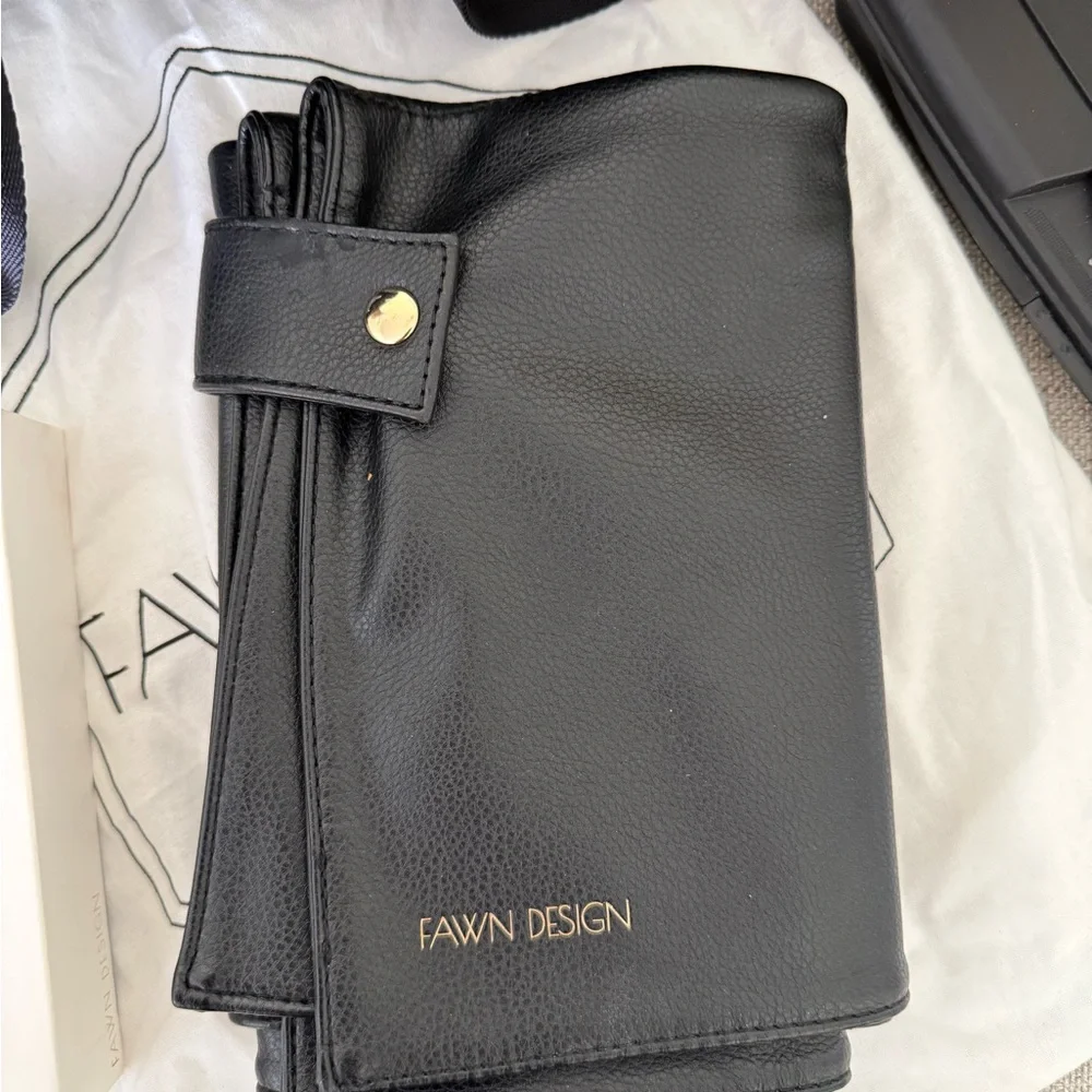 Fawn Design Black Leather Backpack with Gold Hardware